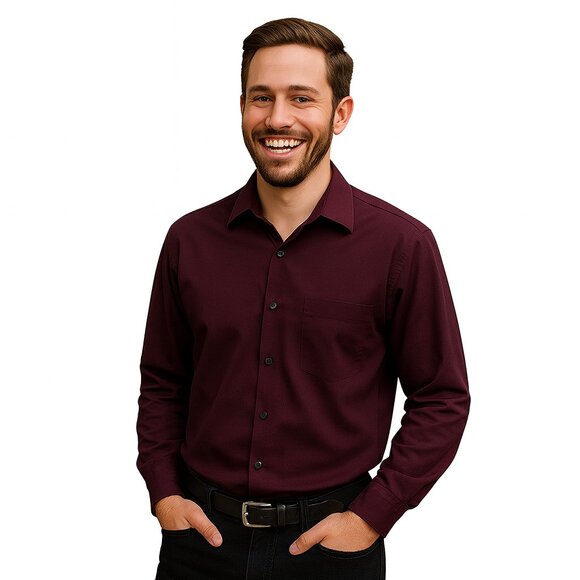 Van Heusen Plum Button Down Shirt Neck 15.5 - Picture 2 of 9